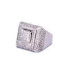 Bling bling cubic zircon ring matériau en cuivre doré couleur argentée glacée iced sonneurs de hip hop complexe Men039 bijoux de mode cadeau7980615