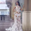 Sexy Illusion Branco Mermaid Lace Vestidos alta Neck Arábia Árabe Longo Prom vestidos de verão vestidos de noite formal