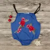 2018 Summer Newborn Baby Clothes Girls Sleeveless Denim Romper Flower Embroidery Jumpsuit Outfits Baby Boutique Clothing Infant Kids Clothes