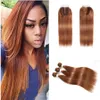 Brazilian Virgin Hair Color #30 Light Auburn Straight Bundles With Lace Closure Brown Hair Extensions 3 Bundle Deals With Closure