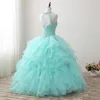 2018 Yeni Yüksek Qullity Nane Yeşil Balo Quinceanera elbise Boncuklu Balo Tatlı 16 Elbise Artı Boyutu Dantel Up Vestido De 15 Ano Q72