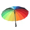 レインボー傘の長いハンドルストレートウインドプルーフカラフルな傘の女性男性雨傘T2i416