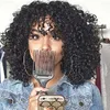 Afrika Bob Kinky Kıvırcık Peruk İnsan Afro Siyah Kadınlar Için Tam Peruk Bakire Brezilyalı Saç Dantel Ön Bangs ile 150% Yoğunluk 14 inç Diva1