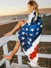 American Flags Beach Towels Independent Day Red Striped Blue Stars Beach Towels Round Bathing Towel Printed Tassels Beach Mat Scarf 113pcs