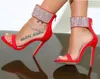 Sexy Bling Bling Crystal Embellished Ankle Strap Sandals High Heel Cut-out Back Zipper Cage Shoes Women Thin Heel Summer Sandal