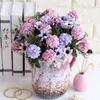 Gefälschte Chrysanthemen-Hortensien-Kugelbündel (5 Stiele/Stück), Simulation von Mini-Hortensien für Hochzeit, Zuhause, Schaufenster, dekorative künstliche Blumen