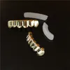 18K Oro Reale Bretelle Punk Hip Hop Denti Grillz Bocca Dentale Fang Griglie Su Fondo Dente Cap Cosplay Del Partito Rapper gioielli Regali All'ingrosso