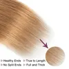 27 Honey Blonde Human Hair Bundles With Stängning av raka hårförlängningar Preolored Brasilian Virgin Hair 3 Bunds med 4x4 Lac3961908