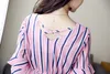 Vertical Striped Chiffon Maternity Long Dresses V Neck Slim Waist Charming Clothes for Pregnant Women Elegant Pregnancy