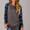 Women's T-Shirt S-5XL Plaid Panel Raglan Sleeve T-shirt for Women Autumn Winter Plus Size Casual Shirt 3 Colors