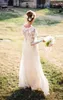 보헤미안 웨딩 드레스 슬리브 긴 아이보리 쉬폰과 레이스 V - neck 층 길이 제국 신부의 가든 신부 간단한 드레스 2017