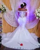 Африканские дешевые русалка свадебные платья 2019 с плеча аппликация кружева простой плюс размер свадебных платьев покрыты кнопки назад