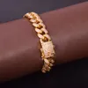 Męska Bransoletka Kubańska Biżuteria Hip Hop Biżuteria Złoty Kolor Top Moda 12mm Ice Out Cubic Cyrkon Curb Materiał miedzi CZ Łańcuch
