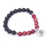 Pedra da lava prata tibetana om charme pulseira para mulheres pulseira elástica yogi pulseira de energia pedra natural jóias dropshipping