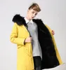 Outdoors Women Coats Black Rabbit Fur Podszedł żółte Długie Parki z czarnym futrem szopowym