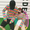 2017 المرأة فاسق harajuku ulzzang قوس قزح اللون المشارب الأفقي فضفاض ulzzang الإناث الأكمام طويلة الزى انثى kawaii