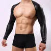 AIIOU Sexy Mens Fauxläder Hollow ärmar Sexy Gay andas Mesh Hole Män Natt Sex produkter Män Singlet Underkläder