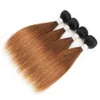 1B 30 Ombre Kahverengi Saç Demetleri Kapatma Ile Koyu Kökler 50g / Bundle 10-12 inç 4 Demetleri Brezilyalı Düz ​​İnsan Saç Uzantıları