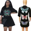 Robes Femmes Hippie Mignon Dessin Animé Hip-Hop Style papillon Lettres Imprimer Mini Robe Nouveau T-shirt Robe Coton Noir Lâche Party Club Robe