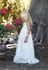 Cheap Ivory Simple Flower Girls For Weddings Jewel Halter Neck Sleeveless Lace Applique Girl's Pageant Dresses Birthday Gown