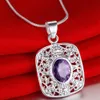 Hot Sale 925 Silver Plated Square Pendant Halsband med Zircon Kvinnor Fashion Party Smycken Bröllopsgåvor Mix Färg Gratis frakt