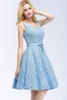 Light Sky Blue Lace Homecoming Dresses V Neck Short A Line Formal Party Cocktial Prom Dresses CPS916