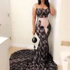 Seksi Mermaid Siyah Dantel Gelinlik Modelleri Kapalı Omuz Kolsuz Fermuar Geri Parti Abiye Örgün Giyim Glamorous Artı Boyutu Uzun Abiye