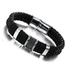 MOZO FASHION Men Charm Bracelet Black Leather Bracelet Stainless Steel Magnetic Clasps Bracelets Male Vintage Jewelry MPH891