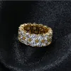 MENS 2 ROWNIELE OUT 360 ETERNITY Gold Bling Pierścienie Mikro Pave Cubic Zirconia 18K Gold Symulowane diamenty Hip Hop Pierścień z pudełkiem podarunkowym