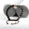 Nueva joyería para hombres al por mayor 10 unids/lote Micro Pave Clear Cz Ball Macrame pulseras con 8mm Natural Lave Stone Beads