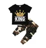 Sommer Baby Boy Kleidung Schwarz König Gedruckt T-shirt + Camouflage Hosen 2PCS Baby Kinder Kleidung Jungen Set Kinder kleidung Jungen Outfits