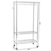 Großhandel 900x450xH1800 Doppelschicht-Galvanikbeschichtungs-Mesh-Kleiderständer-Kleiderbügel mit Rädern, rotierender Wellenhaken, Silber