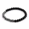 Bracciale da uomo in onice nero brillante naturale da 6 mm, braccialetti con perline di fascino, braccialetti in ematite per gioielli da donna