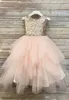 Champagne Ball Gown Flower Girl Dresses For Weddings Sequined Toddler Pageant Gowns Tulle Tea Length Tiered Kids Prom Dress