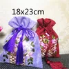 Hand Ribbon Embroidery Large Drawstring Bag Burlap Christmas Gift Bags Bunk Fabric Pouch Tassel Wedding Party Favor Bags 50pcs/lot