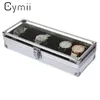Caixa de relógio Cymii Caixa de relógio 6 Slots de inserção de grade Relógios de jóias Exibir caixa de armazenamento Caixa de alumínio Decoração de jóias 9387858