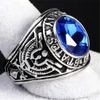 Punk Stainless Steel Men Ring Silver Plated Big Red/Blue/black Stone Zircon Finger Rings For Men Women Mens Rings Male Jewelry Accessory
