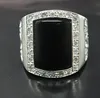 Rzadko Natural Black Agate / Onyx Gemstone Rhinestone.925 Silver Ring Rozmiar 7 8 9