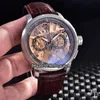 Merk 45mm Maurice Lacroix Meesterwerk MP7128-SS001-000 Skeleton zwarte wijzerplaat quartz chronograaf herenhorloge zilveren kast lederen Stra264w