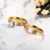 Rostfritt stål diamantring par ringer nya kvinnor engagemang bröllop ringar män ring mode smycken