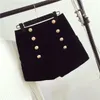 New design fashion women sexy high waist velvet gold color buttons double breasted shorts boot cut short pants SMLXL