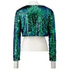 Partihandel-Vintage Kvinnor Beskuren Blazer Bolero Shrug Clubwear Party Kostymer Glänsande Sequin V-Neck Short Vest Sexy Cardigan Jacket Coat