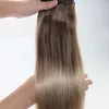 Clip per capelli Balayage Remy vergine da 120 grammi nelle estensioni Ombre da marrone medio a biondo cenere Mette in risalto le estensioni dei veri capelli umani