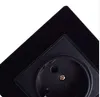 Coswall-Panel de alimentación de cristal para pared, toma de corriente con conexión a tierra, 16A, estándar europeo, doble salida eléctrica negra, 146mm x 86mm, 110-250V