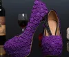 럭셔리 퍼플 컬러 웨딩 신발 얕은 입 라운드 발가락 레이스 신발 14cm 높은 뒤꿈치 펌프 신부 패션 드레스 신발