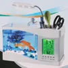 Acquario nero / bianco USB Mini acquario serbatoio di pesce acquario con lampada a LED Light LCD schermo schermo e orologio serbatoio di pesce