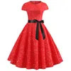 Czerwony Sexy Party Dress Kobiety Lato Z Krótkim Rękawem Eleganckie Vintage Dresses Floral Print Bodycon Plus Size Midi Xmas Dress Robe Femme