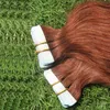 #30 Auburn Brown Tape-Haarverlängerungen für Menschen, 40 Stück, gewellt, 100 g, maschinell hergestelltes Remy-Haar auf Klebstoff, Klebeband, PU-Hautschuss, unsichtbares Haar