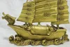 Antica statua in bronzo cinese Dragon Boat Money Lucky Sculpture