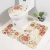 ZEEGE BLOEMEN 3 stks badkamer mat set anti-slip badkamer vloer vloerkleden kussen toiletzitje deksel toiletbad mat tapijt set